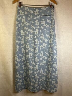 Liz Claiborne Women’s Midi Skirt Sz 8 Linen Blend Floral Print Pockets Side Zip